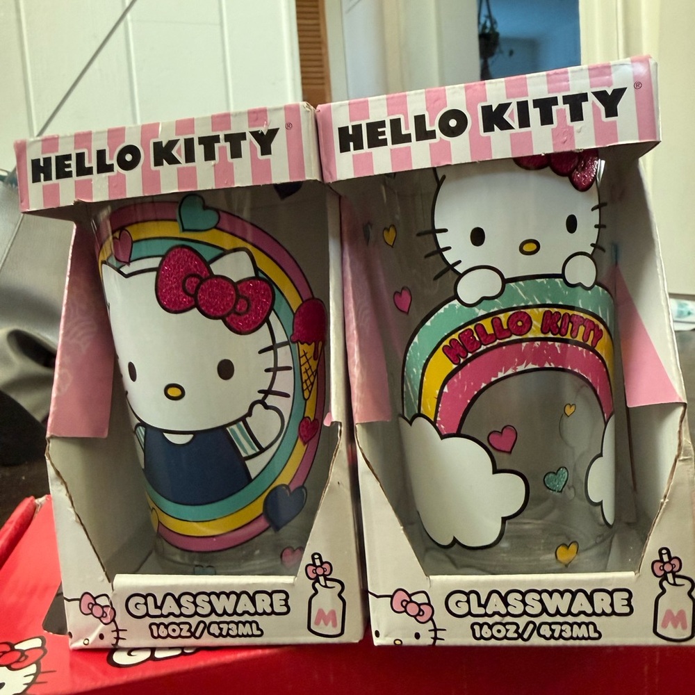 🌈 Hello Kitty Rainbow Glass Tumblers | Set of 2 | 16 oz | New